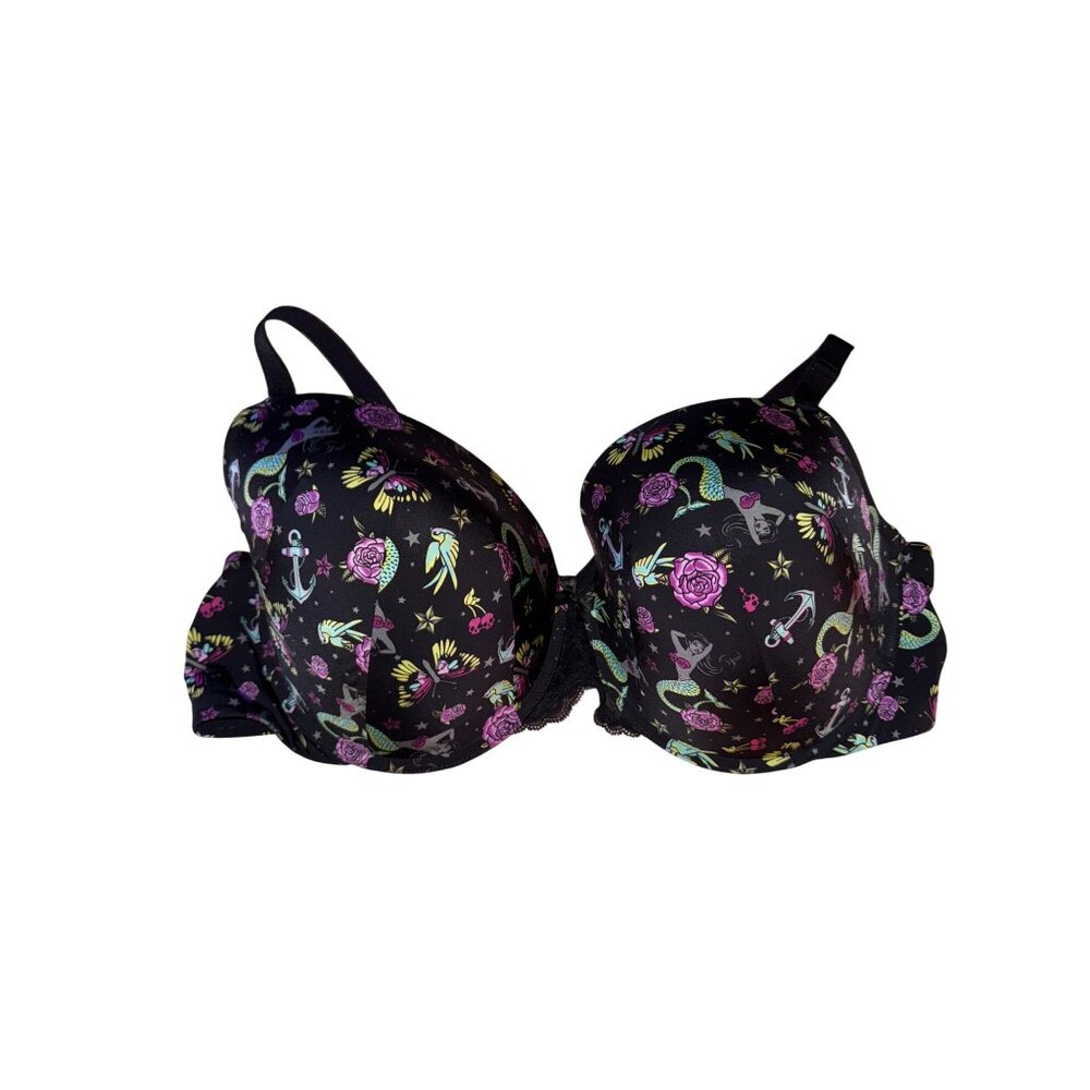 Torrid Curve Mermaid & Anchor Print Bra Size 46DD Sexy Pinup Tattoo Punk Rock Li